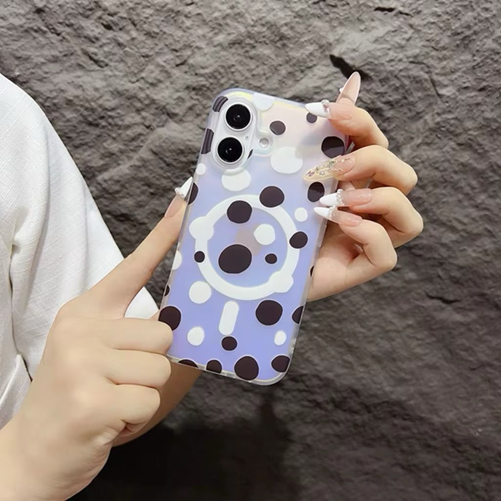 iPhone 16 Series Dotted Pattern Iridescent Translucent Color Changing Magsafe Case