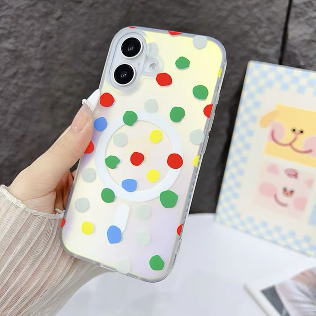 iPhone 16 Series Dotted Pattern Iridescent Translucent Color Changing Magsafe Case