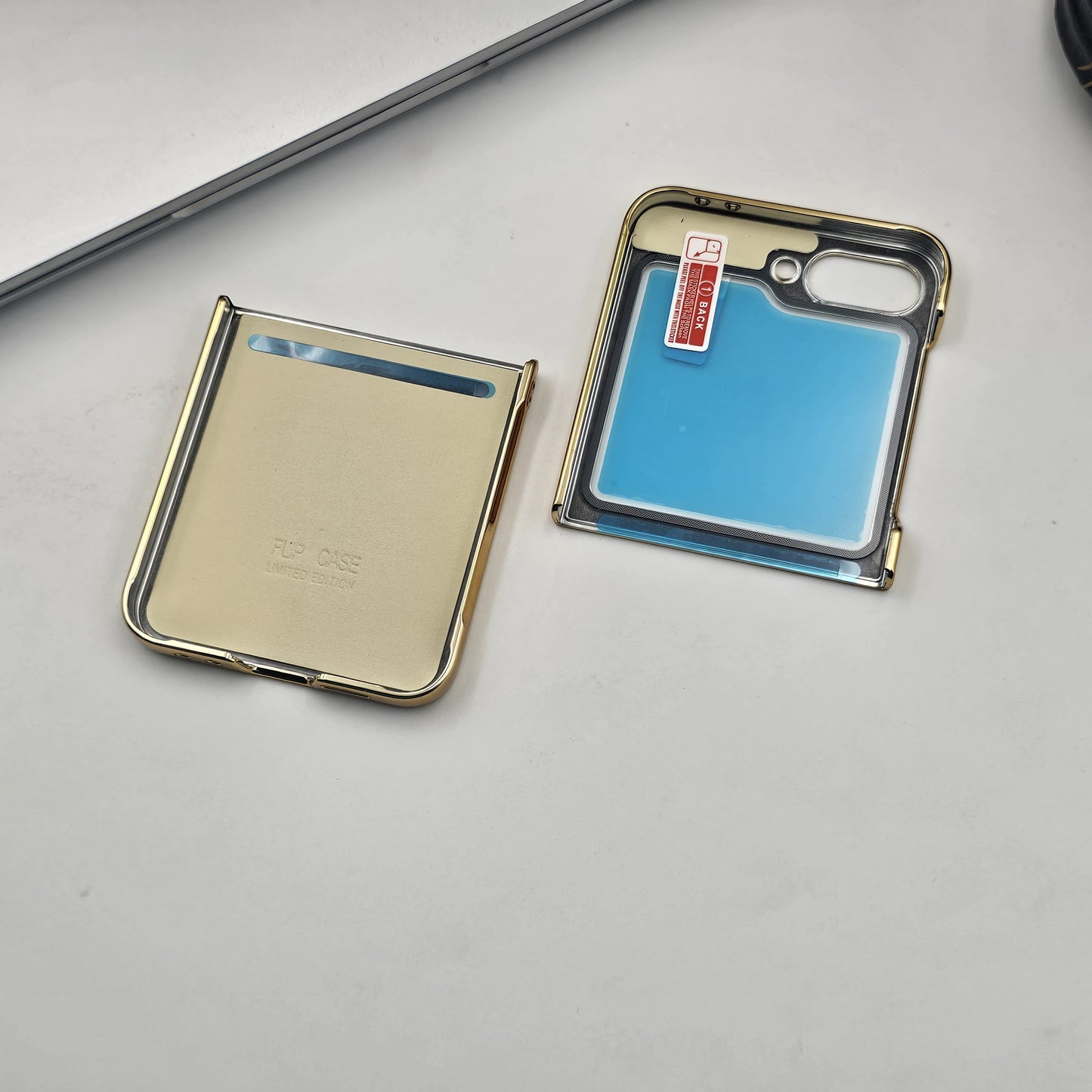 PU Leather Case with Screen Protector for Samsung Galaxy Z Flip 7 FE | Chrome Plated Cover