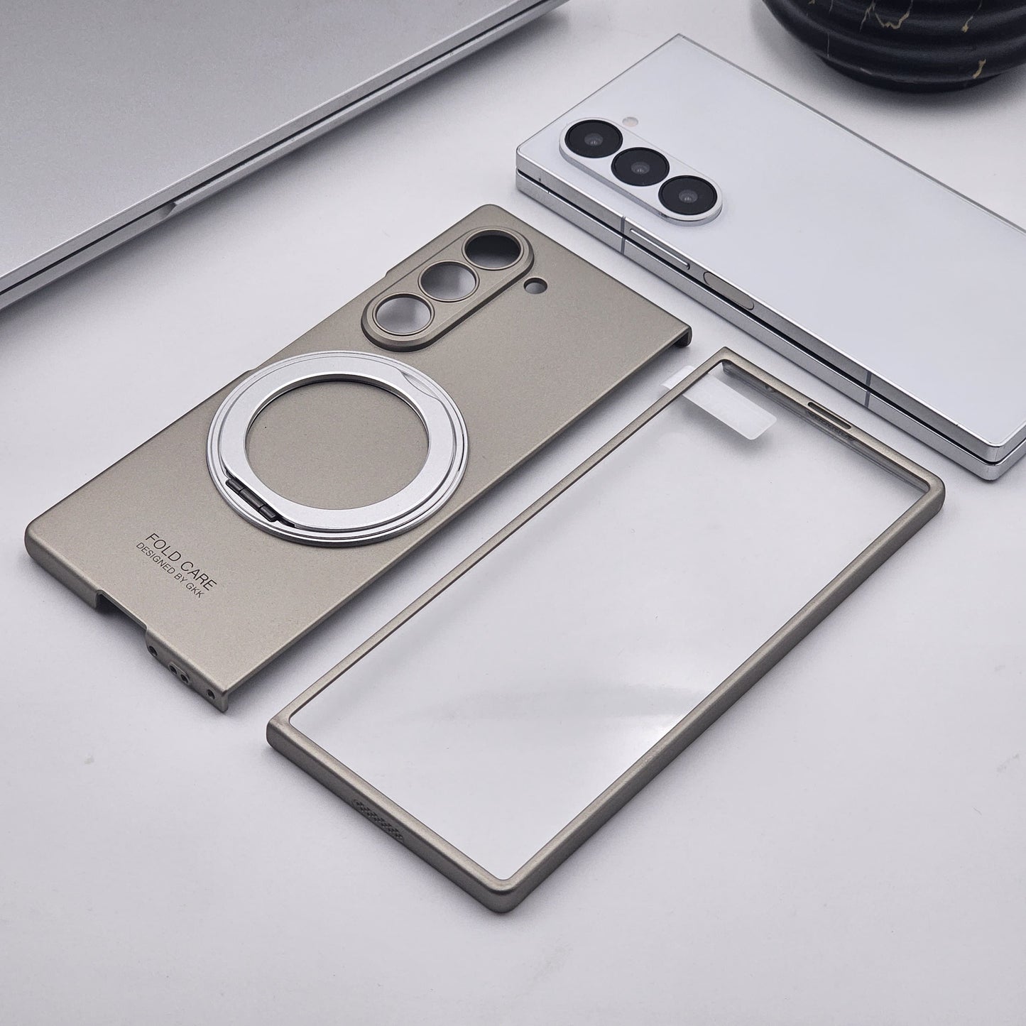 Magnetic Ring Stand Case with Front Screen Protector for Samsung Galaxy Z Fold 7 | Slim Grip & Full Body Coverage