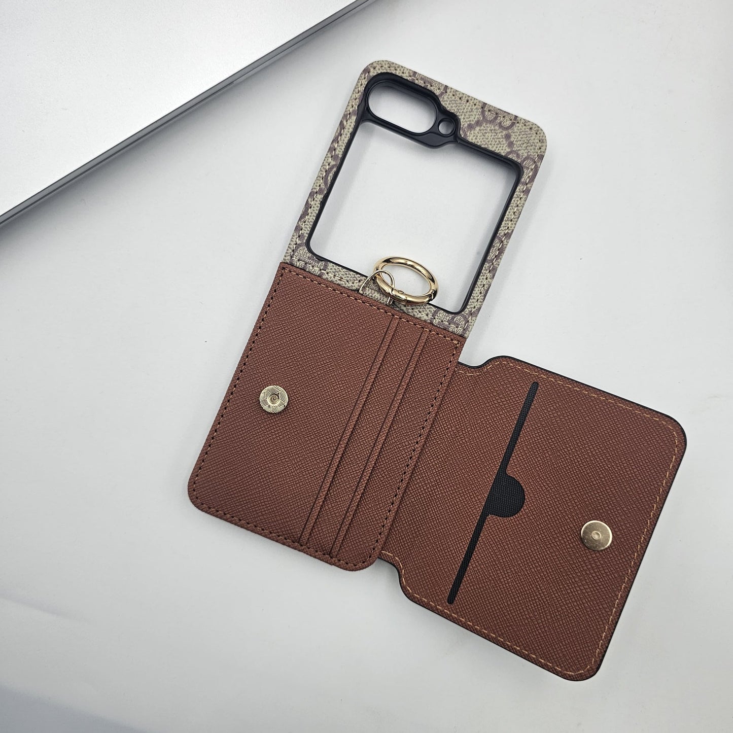 Samsung Galaxy Z Flip 6 Luxury Brand Card Pocket Wallet Ring Holder Case
