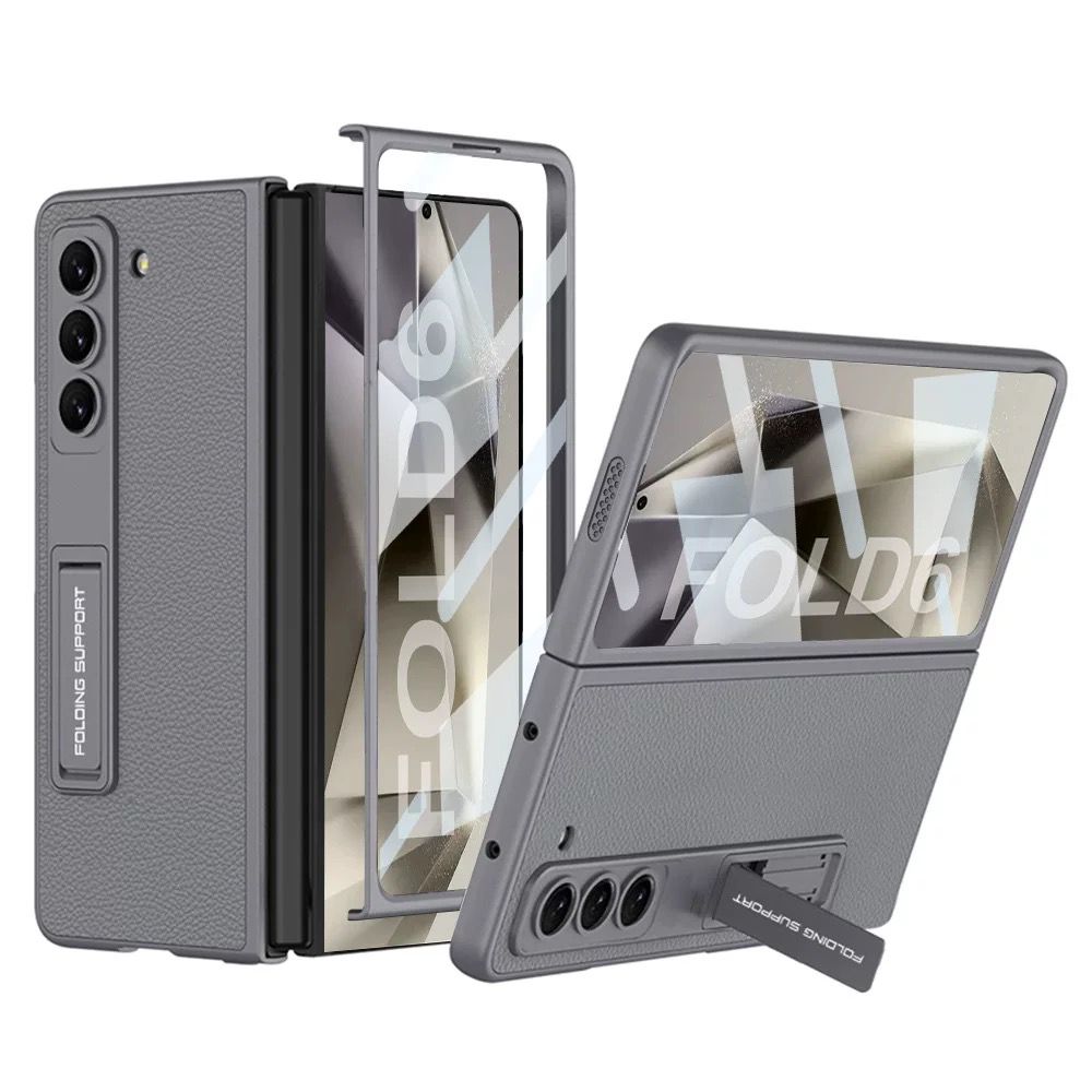 Samsung Galaxy Z Fold 6 PU Leather Kickstand Front Screen Protector Case