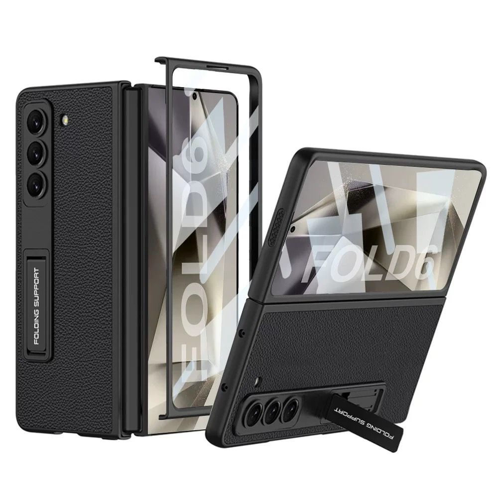 Samsung Galaxy Z Fold 6 PU Leather Kickstand Front Screen Protector Case