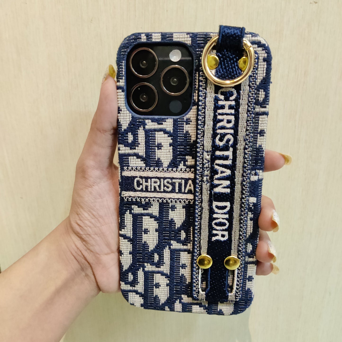 iPhone Luxury Brand CD Belt Vertical Horizontal Pattern Cover Case Blue