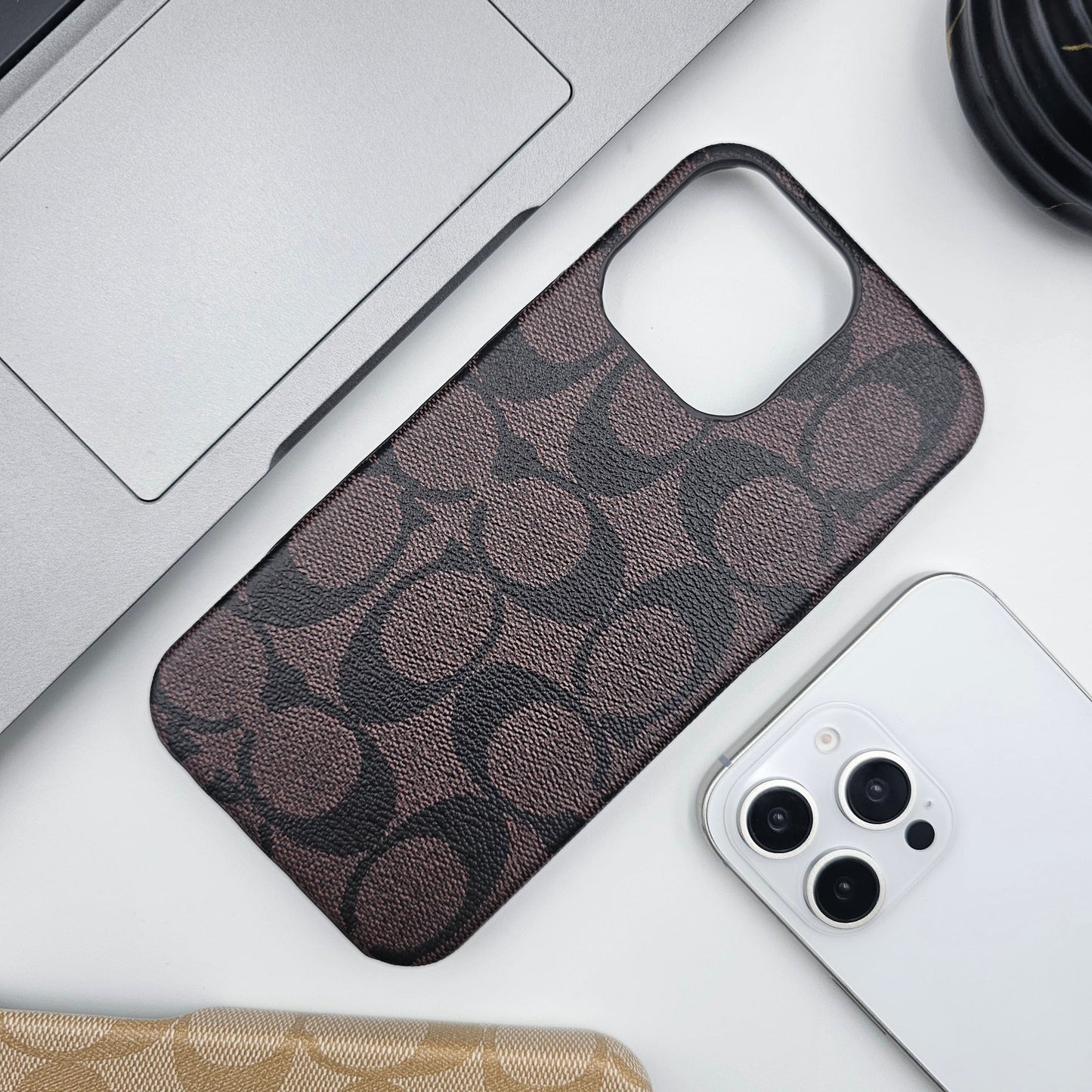 CC Pattern PU Leather Case Cover for iPhone | Iconic Luxury Brand | Slim Designer Fit