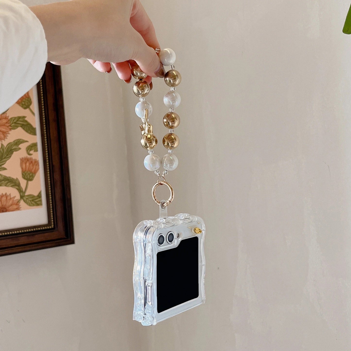 Luxury Rotating Dollar Case for Samsung Galaxy Z Flip 6 | Gold Bling Coin Design with Beaded Wrist Strap