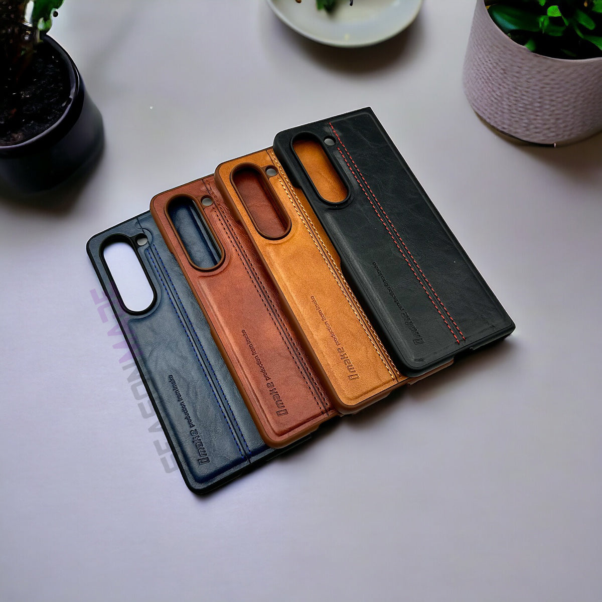 Samsung Galaxy Z Fold 5 PU Leather Stitched Case With Inside Velvet Cover