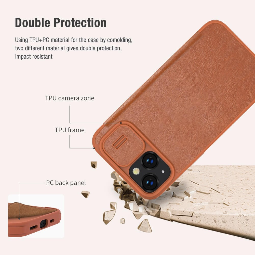 Protective Leather iPhone Mobile Flip Case Cover - Nillkin's Brown with Camera Protection