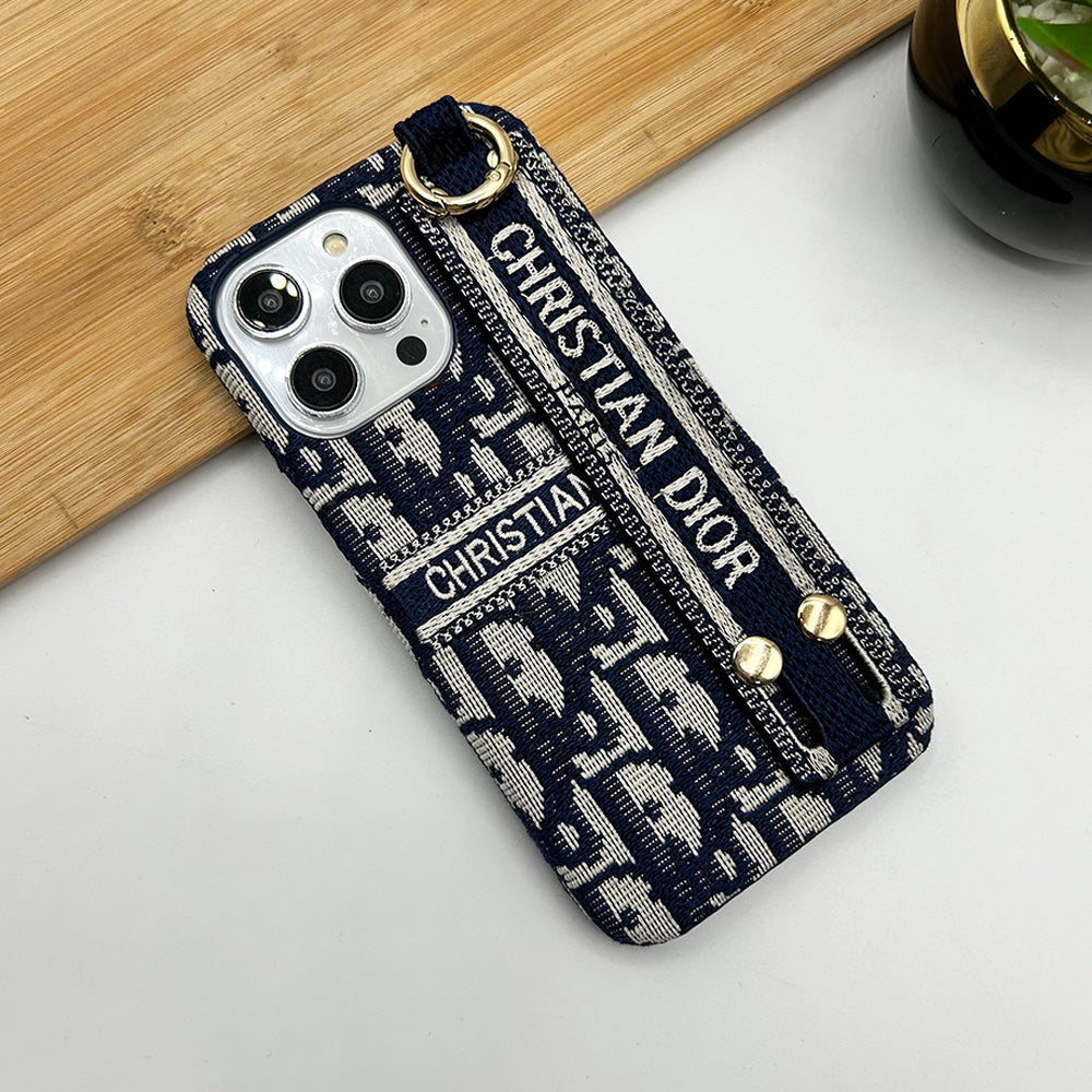 iPhone Luxury Brand CD Belt Vertical Horizontal Pattern Cover Case Blue