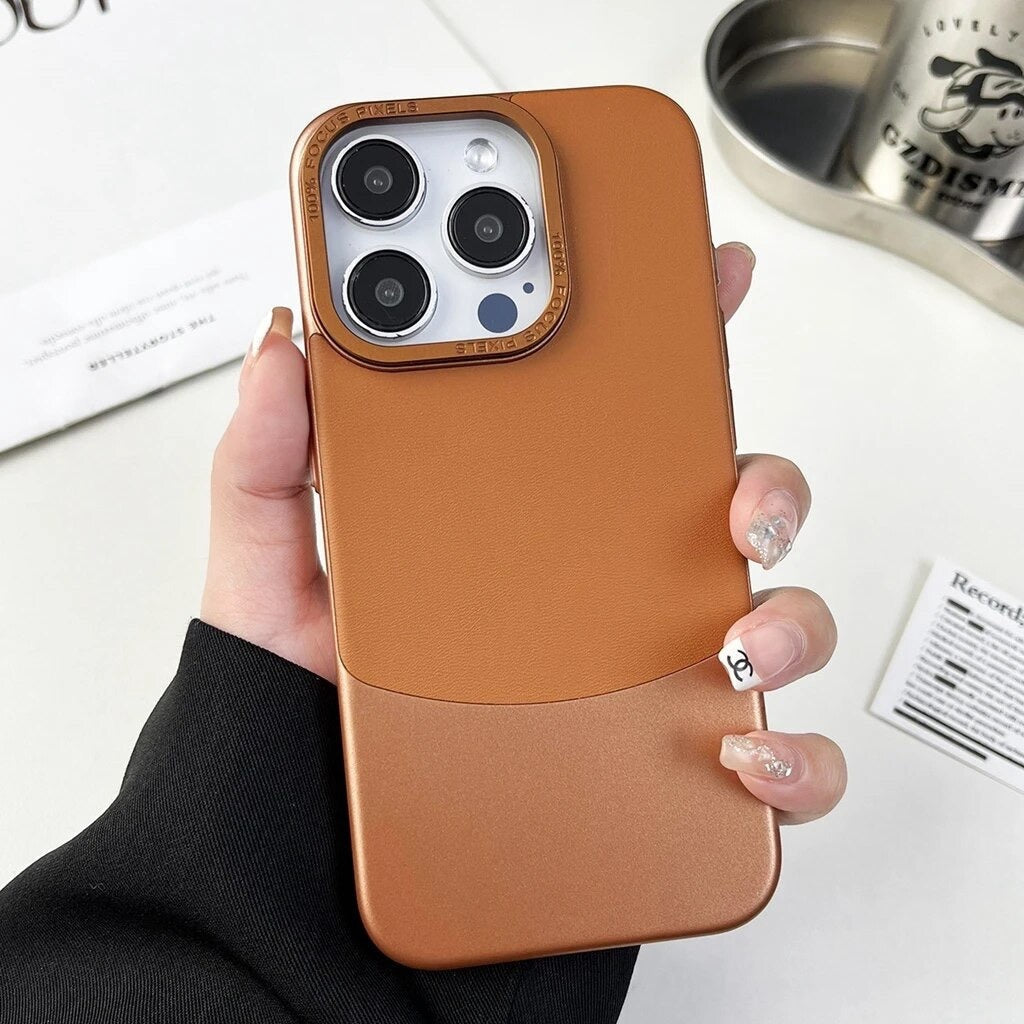 iPhone 15 Series Napa Texture Metallic PC Leather Phone Case