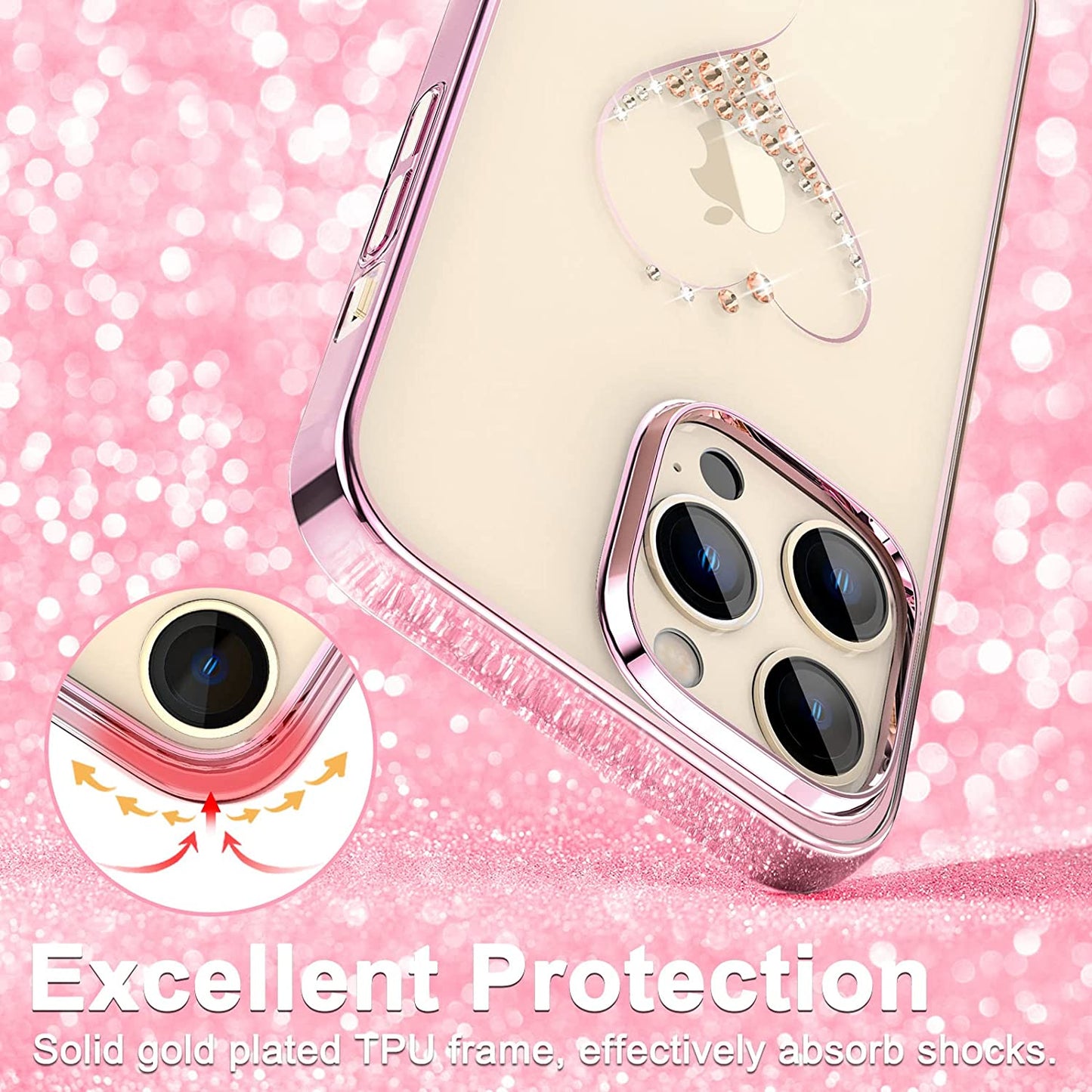 iPhone 14 Pro Max Heart Rhinestone Diamond Plated Case Clearance Sale