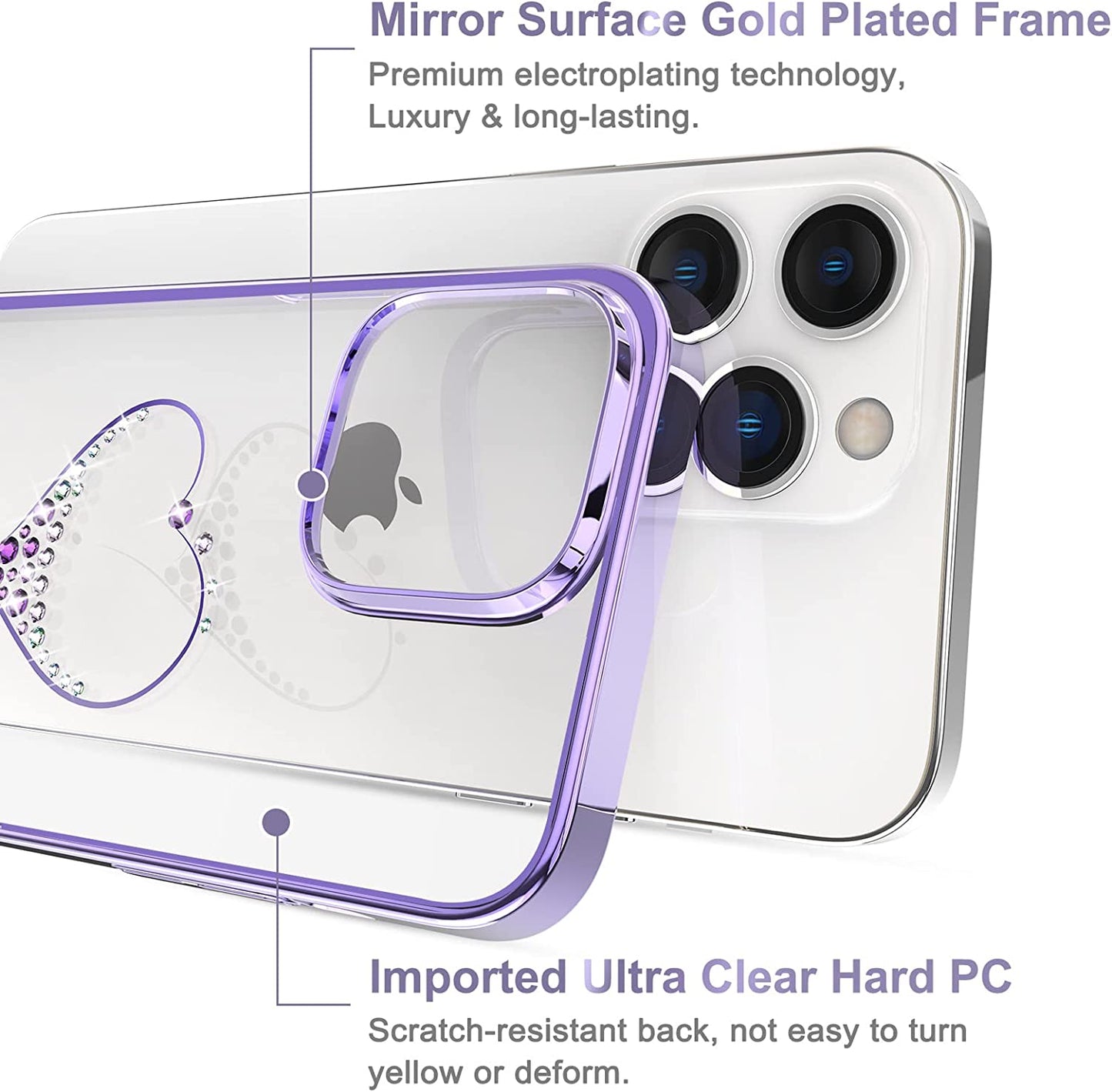 iPhone 14 Pro Max Heart Rhinestone Diamond Plated Case Clearance Sale