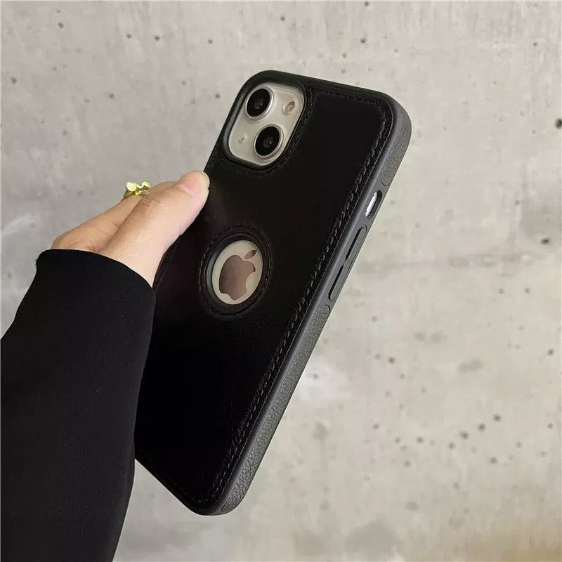 iPhone 15 Plus  Series Luxury Leather Logo Cut Back Case Cover Clearance Sale