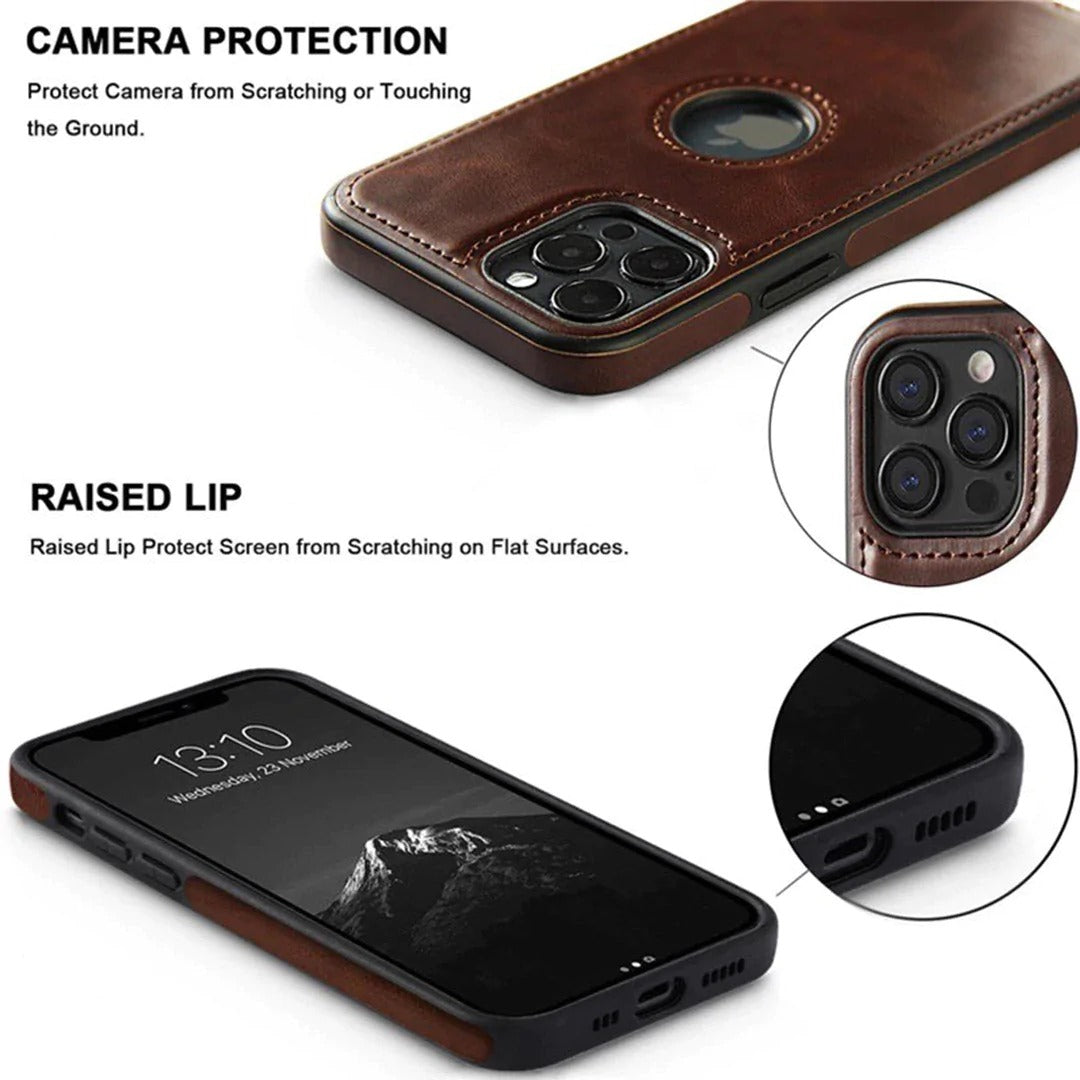 iPhone 15 Plus  Series Luxury Leather Logo Cut Back Case Cover Clearance Sale