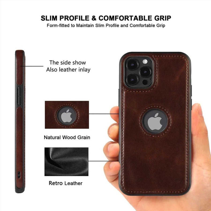 iPhone 15 Plus  Series Luxury Leather Logo Cut Back Case Cover Clearance Sale