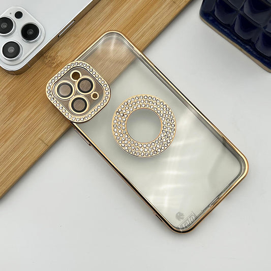 iPhone 14 Pro Logo Gold Diamond Show Silicone Case Case
