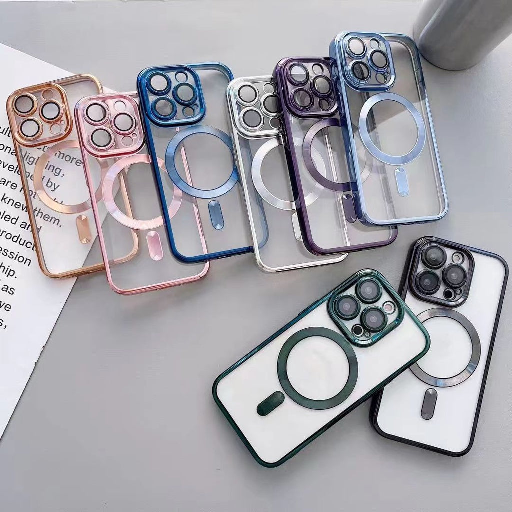 Stylish iPhone Magsafe Magnetic Mobile Case Cover - Transparent with Lens Protector