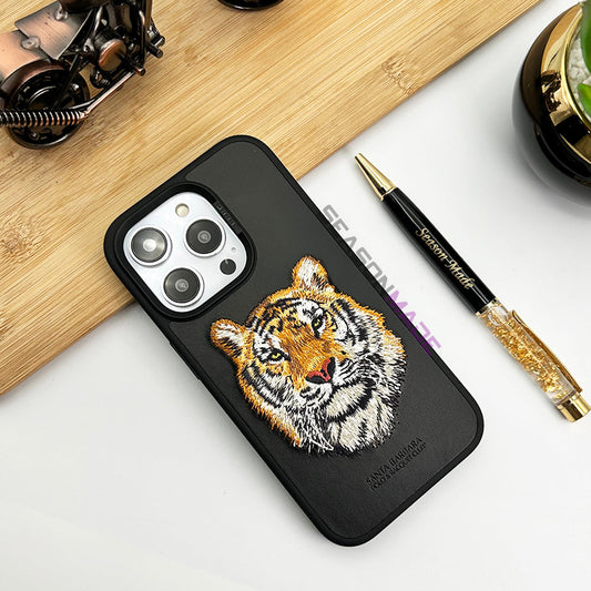 Premium Branded Leather Stitched iPhone Mobile Case Cover - Santa Barbara Savanna Tiger