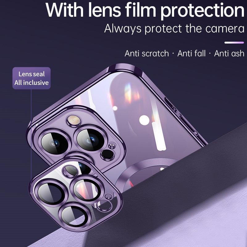 Stylish iPhone Magsafe Mobile Case Cover with Lens Protector - Transparent Purple