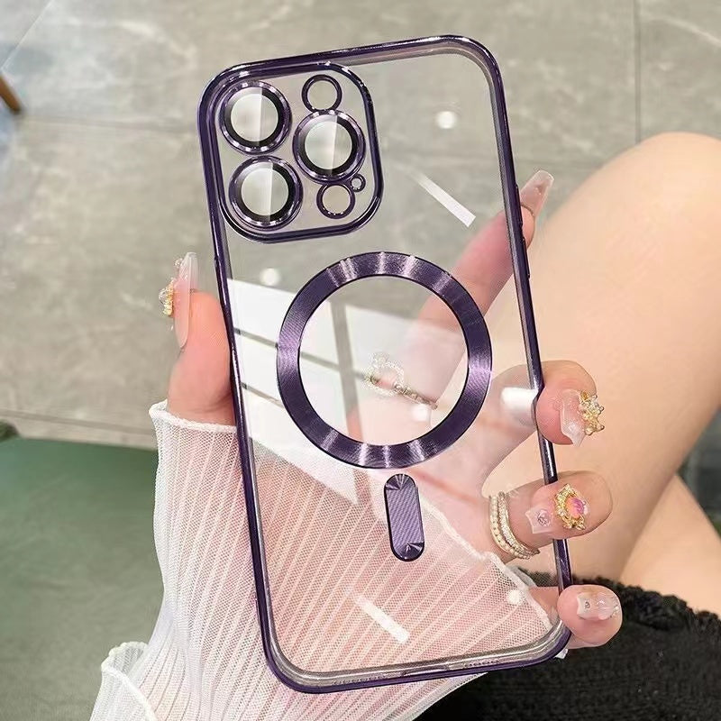 Stylish iPhone Magsafe Mobile Case Cover with Lens Protector - Transparent Purple