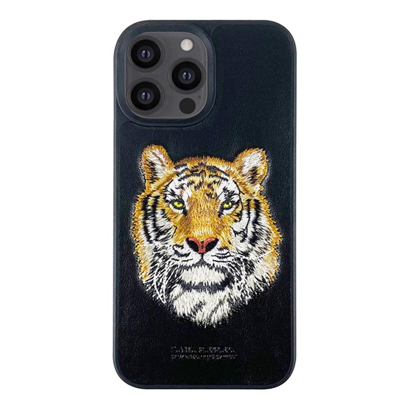 Premium Branded Leather Stitched iPhone Mobile Case Cover - Santa Barbara Savanna Tiger